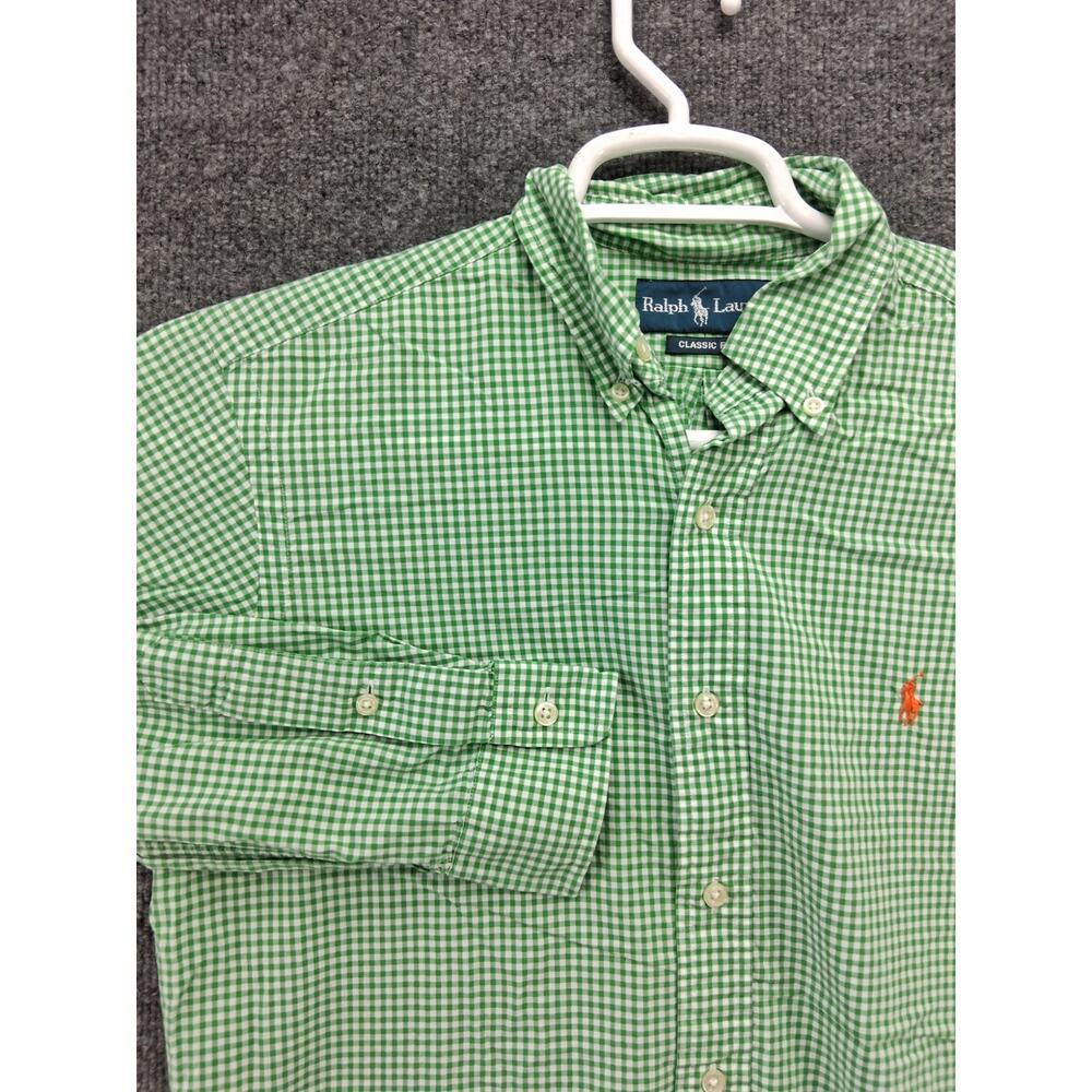 Ralph Lauren Shirt Men Small Button Down Long Sleeve Green Check Classic Vintage
